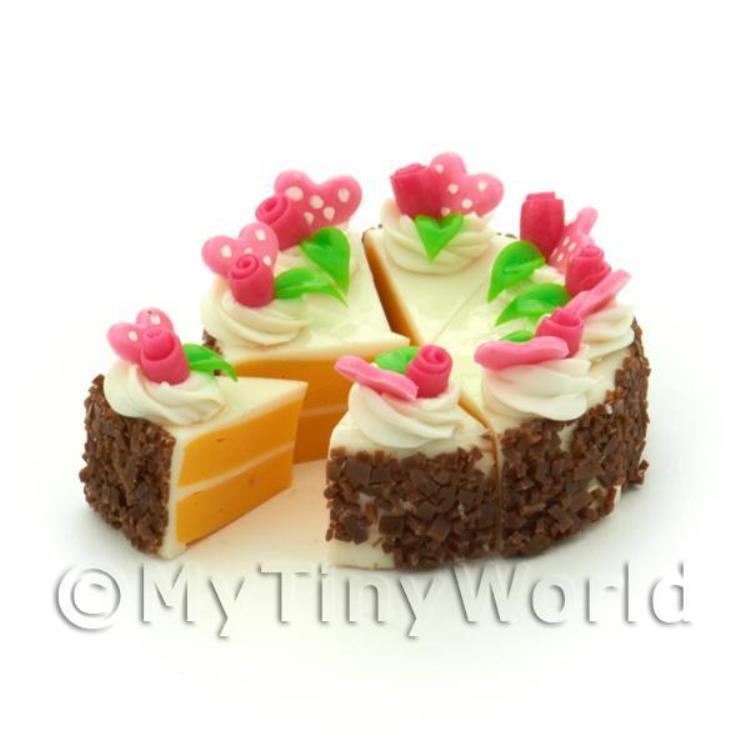 Dolls House Miniature Whole Sliced Loose Pink Heart Cake