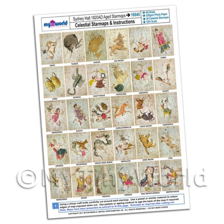 Dolls House Complete Set Aged Star Maps 1820 A4 Value Sheet