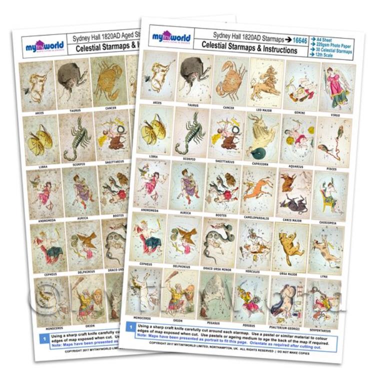 Dolls House Complete Set Aged And Non-Aged Star Maps 1820 A4 Value Sheets