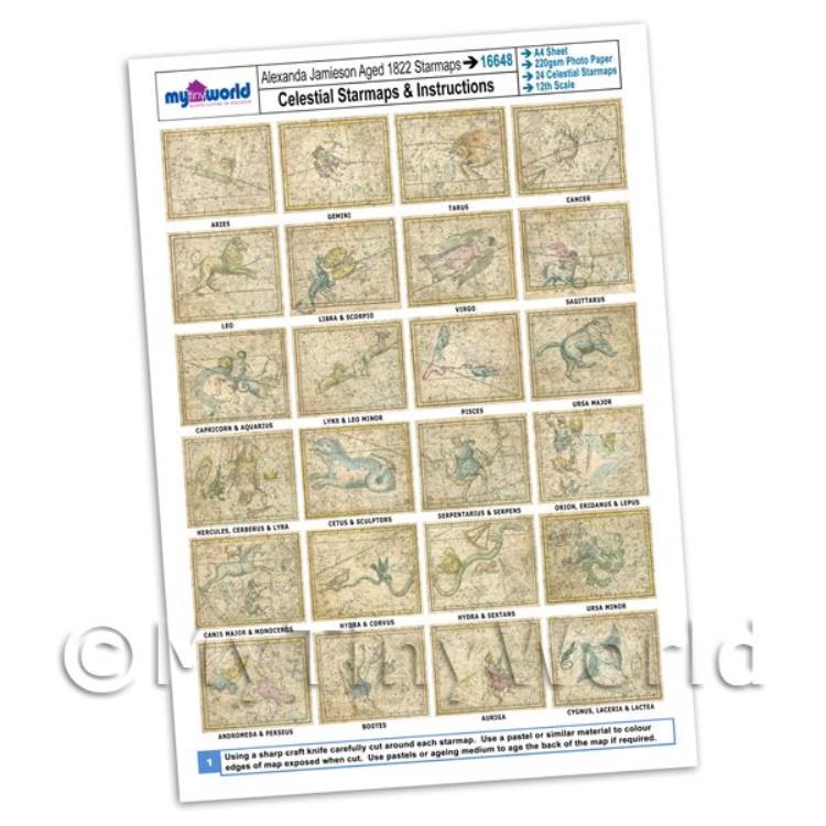 Dolls House Complete Set Aged Star Maps 1800s A4 Value Sheet