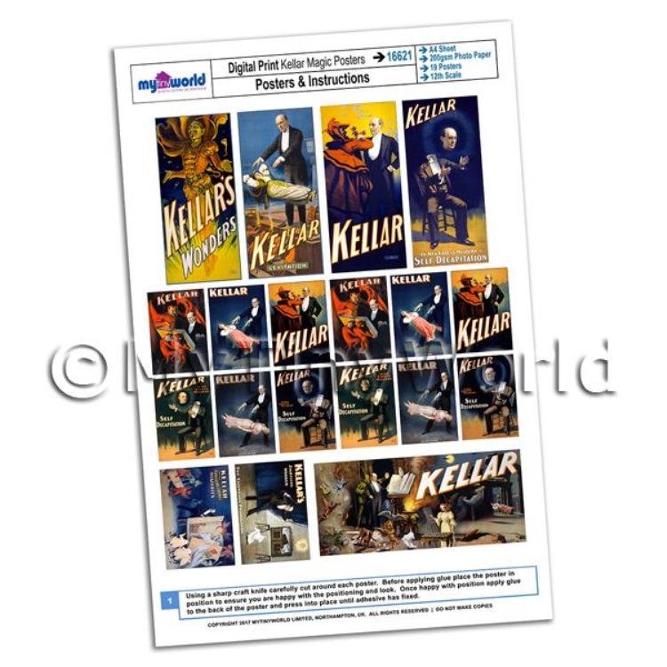 Dolls House Miniature Complete Set Kellar Magic Posters A4 Value Sheet