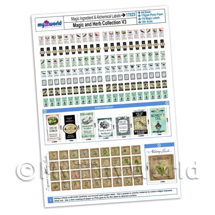 Dolls House Miniature 176 Magic Labels For Bottles A4 Value Sheet