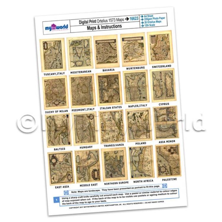Set Of 20 Dolls House Miniature Old Maps From 1573 - Set 2 A4 Value Sheet