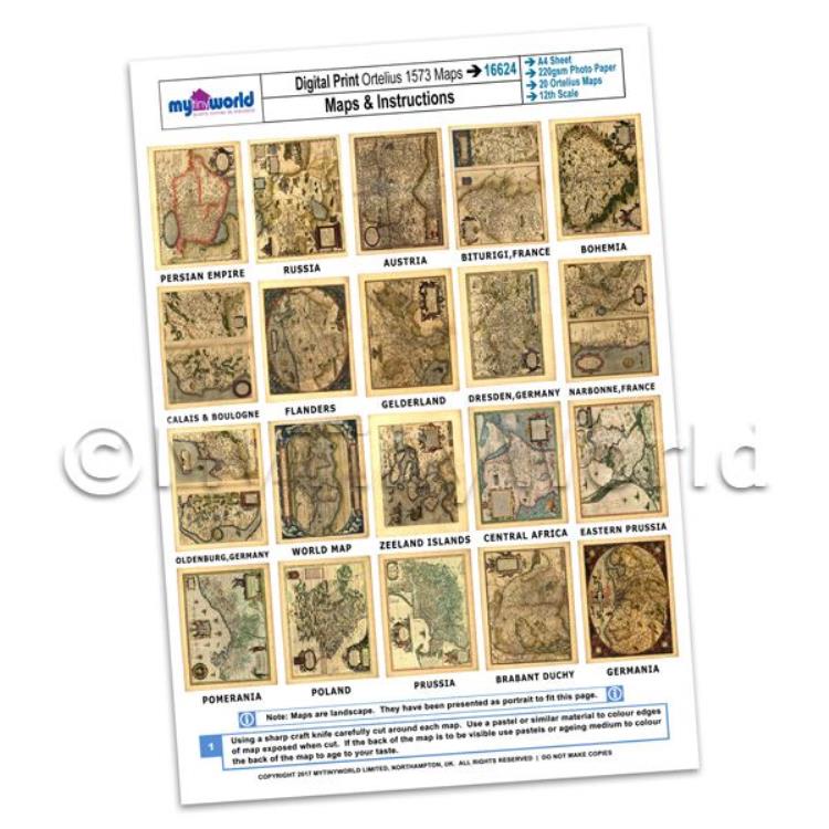 Set Of 20 Dolls House Miniature Old Maps From 1573 - Set 3 A4 Value Sheet