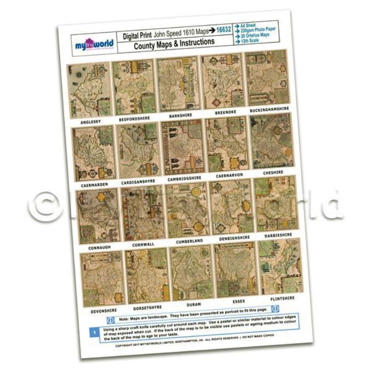 Dolls House 20 Aged John Speed UK County Maps A4 Value Sheet 1