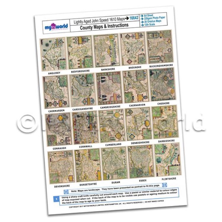 Dolls House 20 John Speed UK County Maps A4 Value Sheet 1