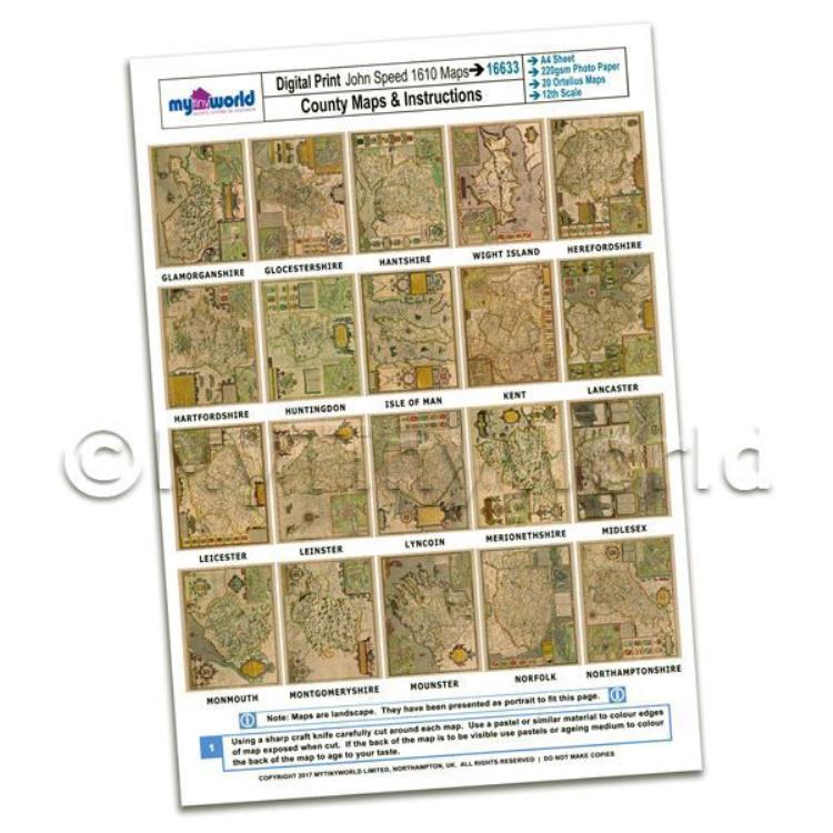 Dolls House 20 Aged John Speed UK County Maps A4 Value Sheet 2