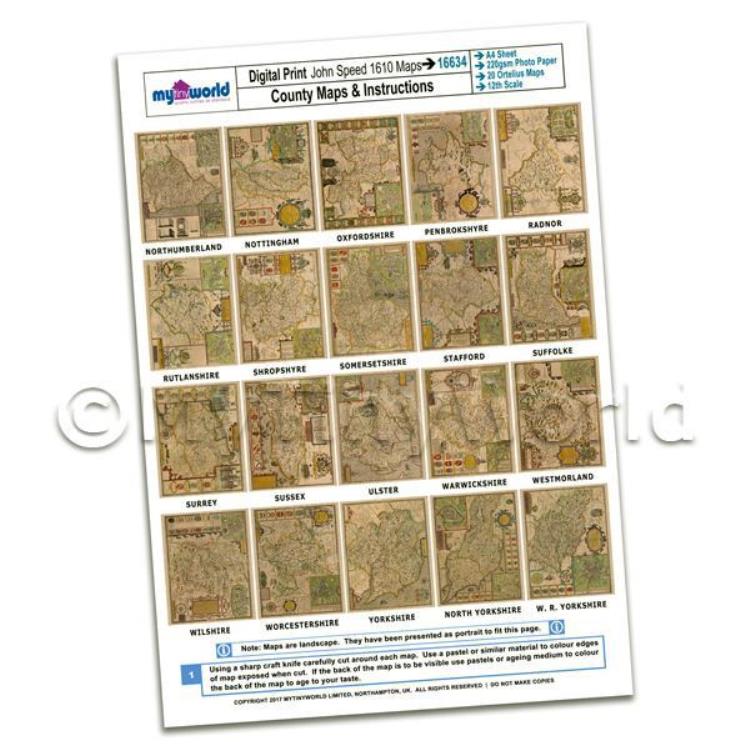 Dolls House 20 Aged John Speed UK County Maps A4 Value Sheet 3