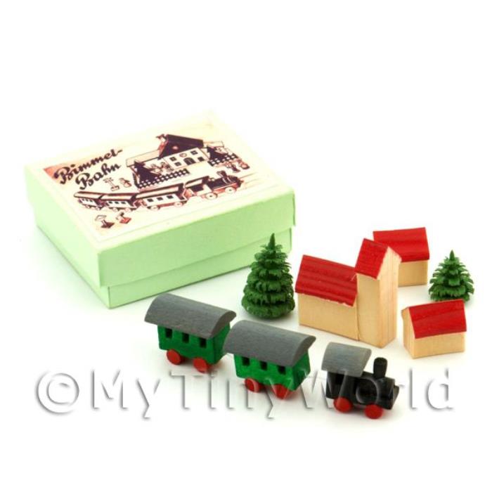 Dolls House Miniature Wood Train and Village Scene