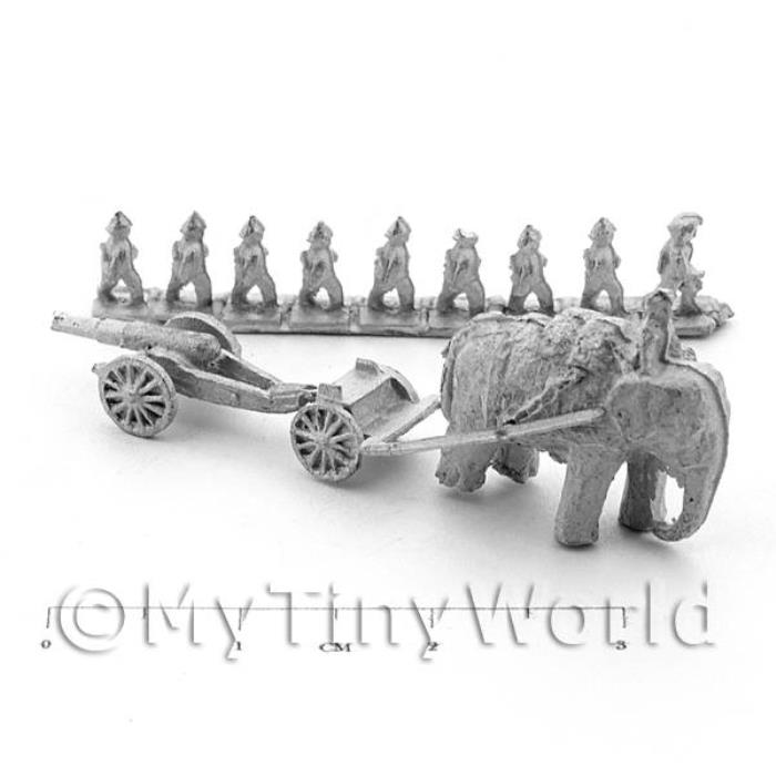 Dolls House Unpainted Metal Elephant Towed Gun And Crew