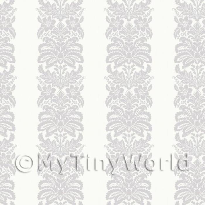 Dolls House Miniature Grey Floral Stripes Wallpaper