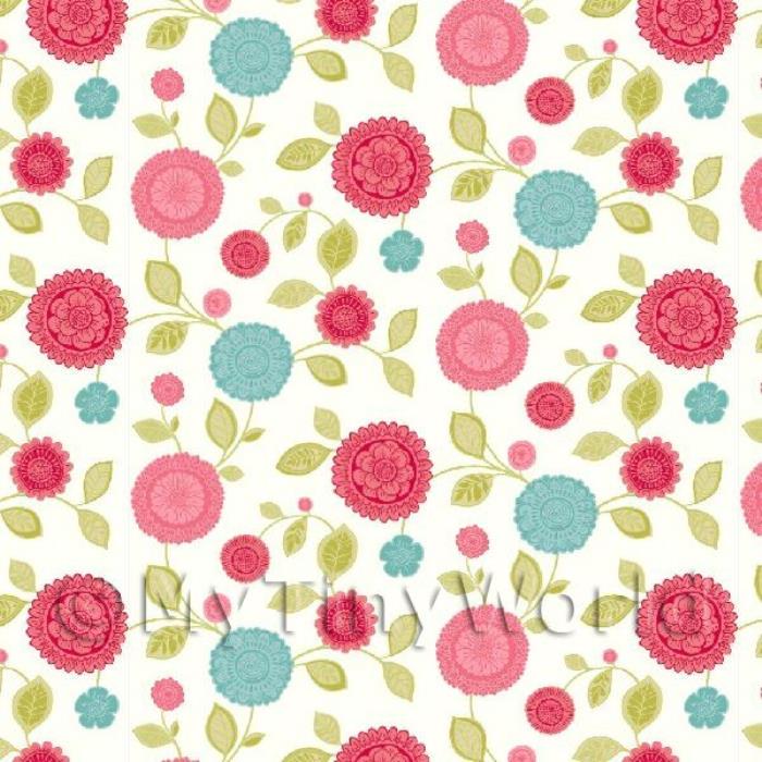 Dolls House Miniature Mixed Red And Blue Flower Wallpaper