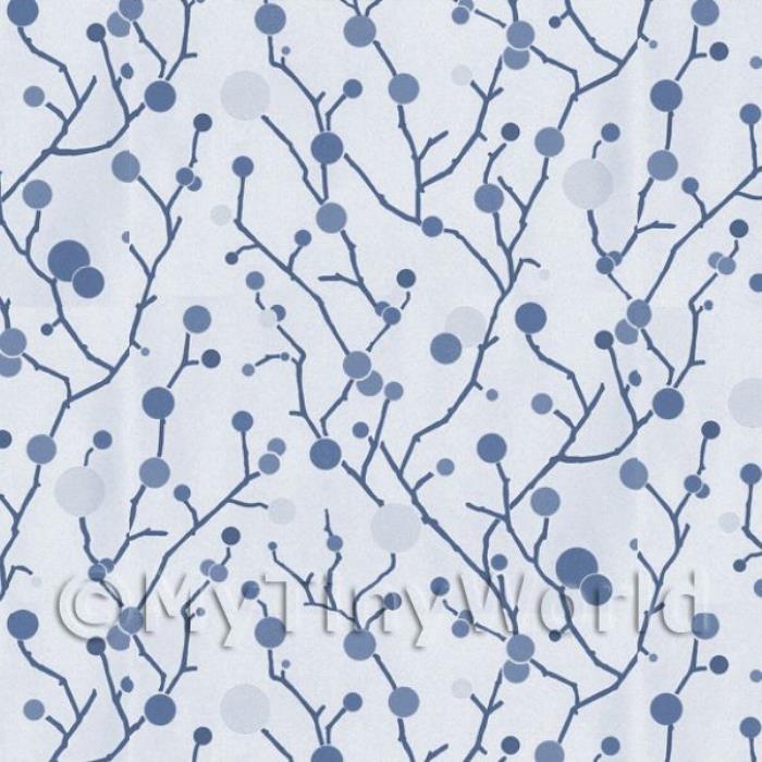 Dolls House Miniature Ink Blue Styalised Branches Wallpaper
