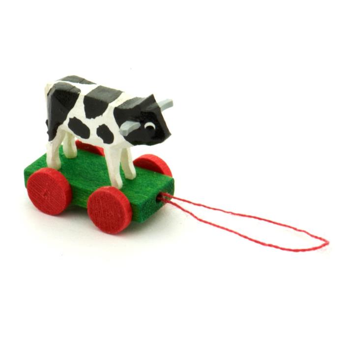 Handmade German Wood small Cow Pull-a-long toy
