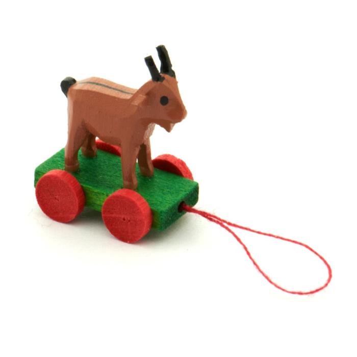 Handmade German Wood Brown Goat Pull-a-long toy