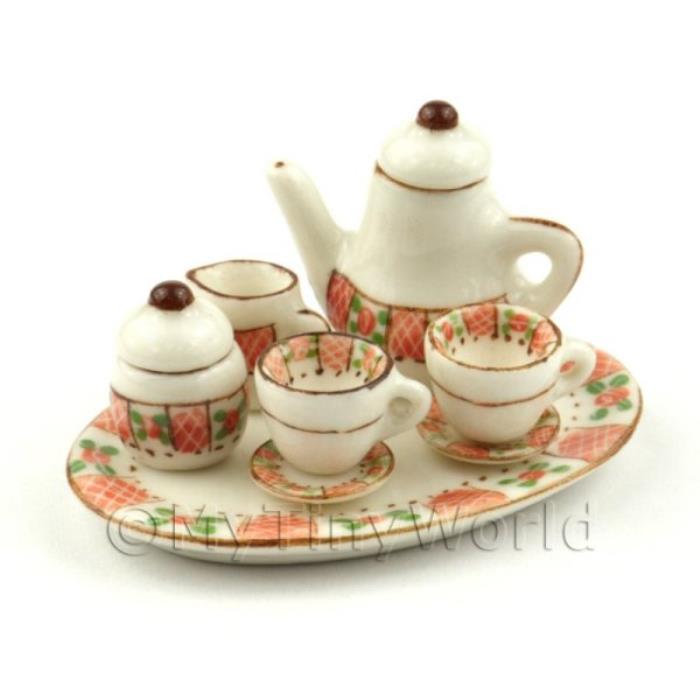 Dolls House Miniature Red And Green Coffee Set