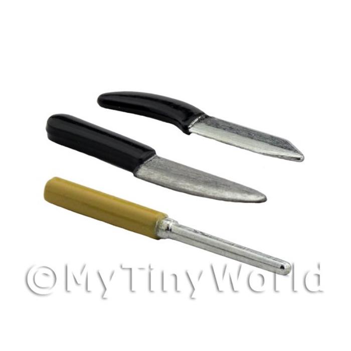 Dolls House Miniature Knife Sharpener And 2 Knives