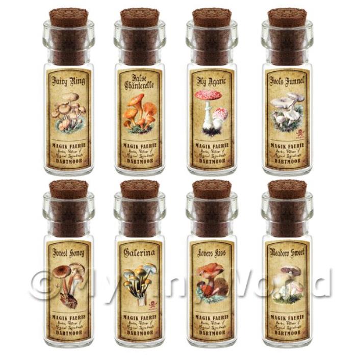 Dolls House Apothecary 8 Fungus / Mushroom Bottle And Colour Labels Set 2
