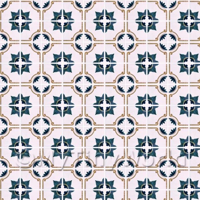 Blue And Brown Star Design On A Pale Rose Background With White Grout