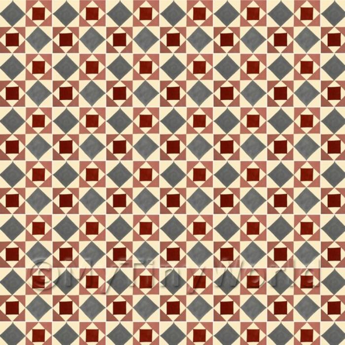 Miniature Red And Grey Geometric Design Tile Sheet With White Grout