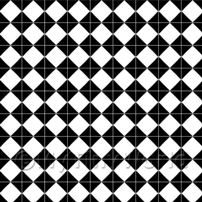 Large Classic Black And White Diamond Design Tile Sheet With White Grout