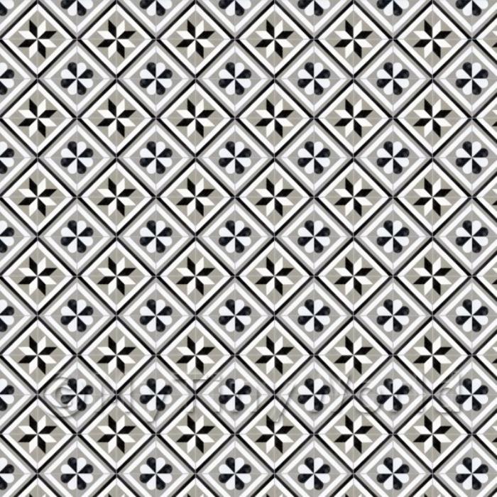 Miniature Black And Grey Geometric Design Tile Sheet With Grey Grout