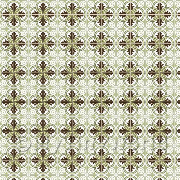 Miniature Brown And Sage Green Design Tile Sheet With Pale Grey Grout