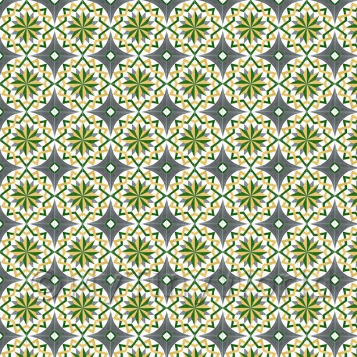 Miniature Yellow, Green And Grey Compass Star Design Tile Sheet