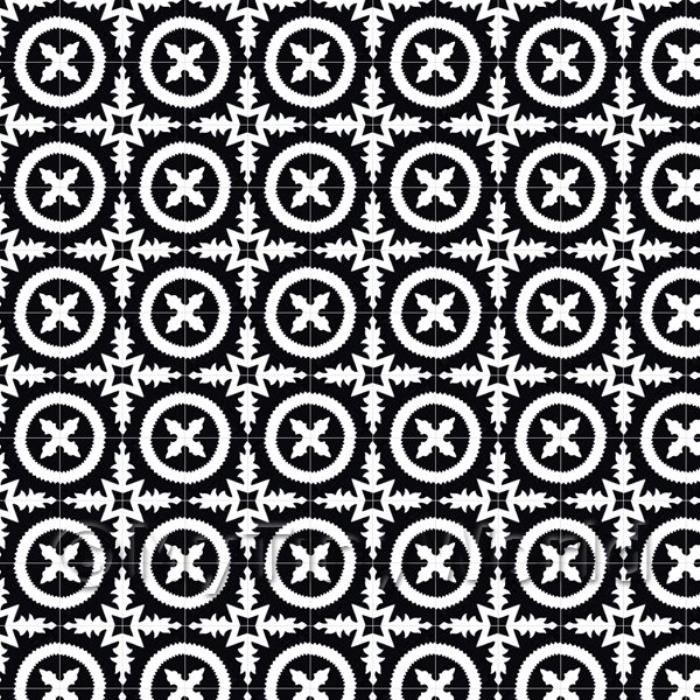 Miniature Black And White Floral Circle Design Tile Sheet With Grey Grout