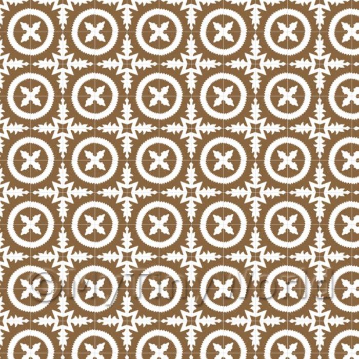 Miniature Pale Chestnut And White Floral Circle Design Tile Sheet
