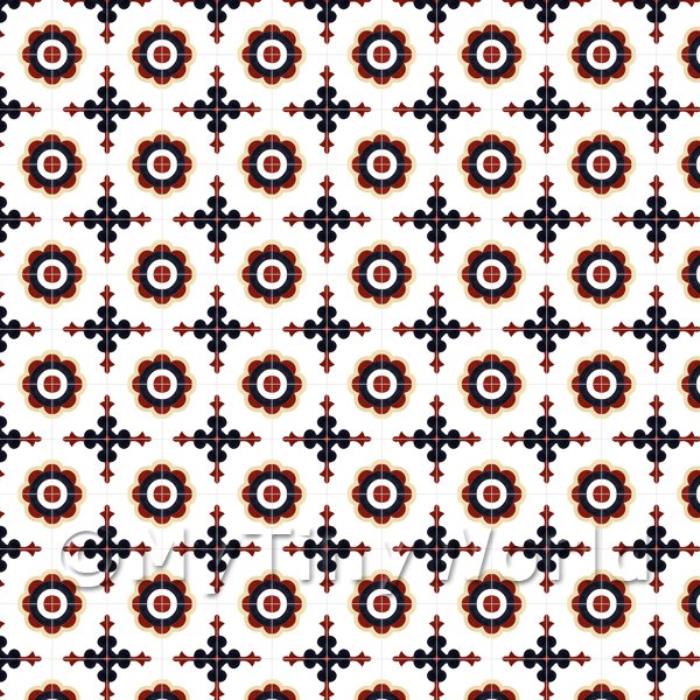 Miniature Dark Red and Navy Blue Target Design Tile Sheet With Grey Grout