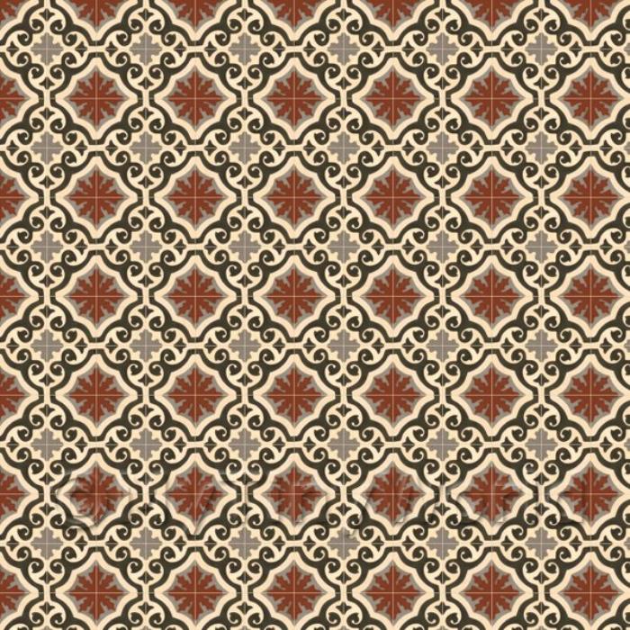Miniature Dark Red, Black And Grey Ornate Tile Sheet With Yellow Grout