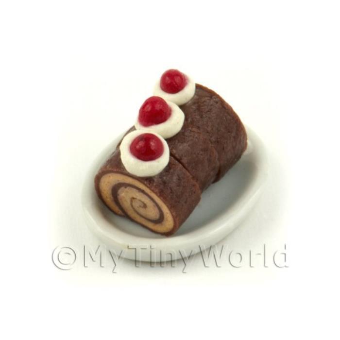 3 Slices of Chocolate Roulade Cake On a Plate