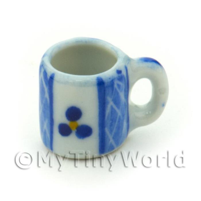 Dolls House Miniature Ceramic Coffee Mug With Blue Lace Design