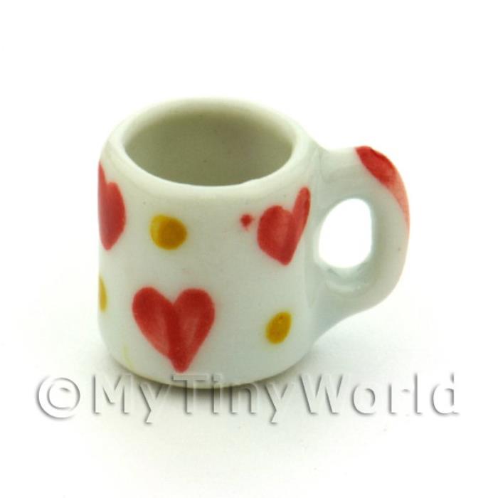 Dolls House Miniature Ceramic Coffee Mug With Heart Pattern
