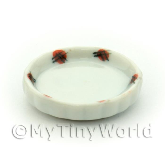 Dolls House Miniature Ceramic Flan Dish With Red Spot Design