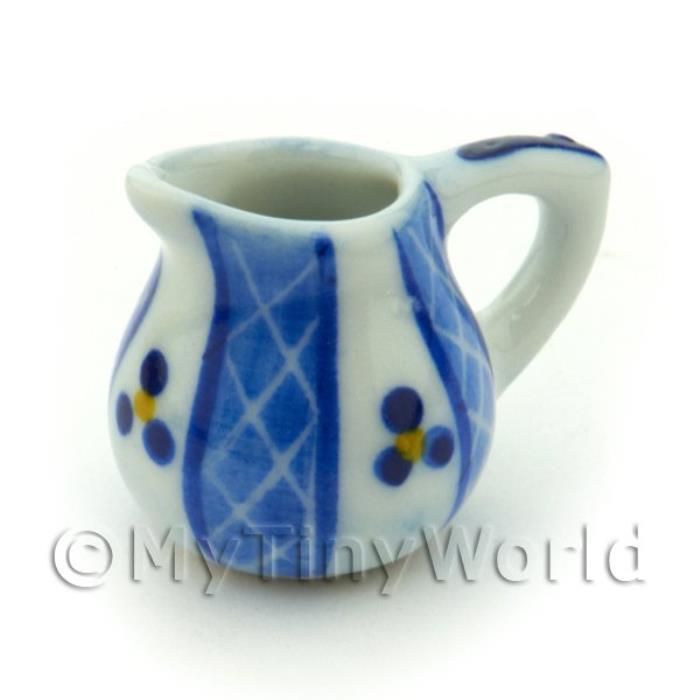 Dolls House Miniature Ceramic Round Water Jug With  Blue Lace Design