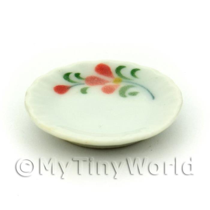 Dolls House Miniature 25mm Ceramic Plate With Red Orchid Design