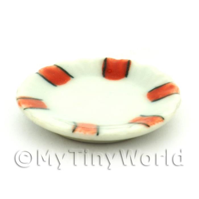 Dolls House Miniature Ceramic 25mm Plate With Orange Stripes