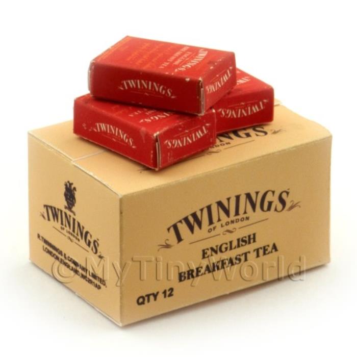 Dolls House Twinings English Tea Stock Box And 3 Loose Boxes