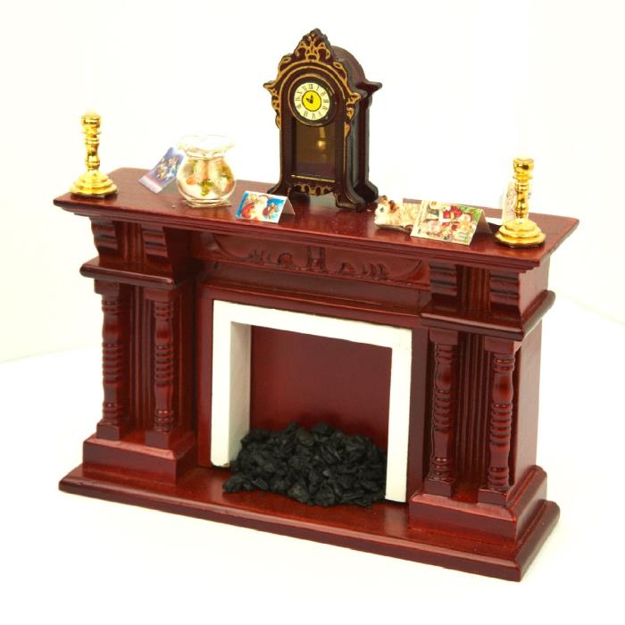 Dolls House miniature fireplace with Christmas cards and ornaments