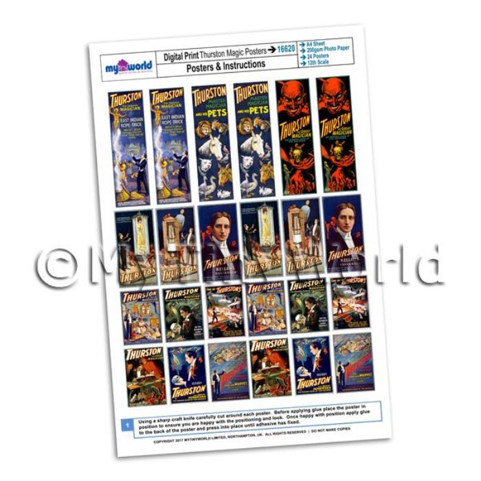 Dolls House Miniature Complete Set Thurston Magic Posters A4 Value Sheet
