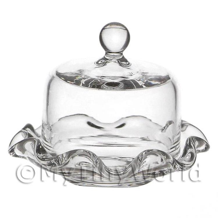 Dolls House Miniature Handmade Glass Cake Stand with Rounded Lid