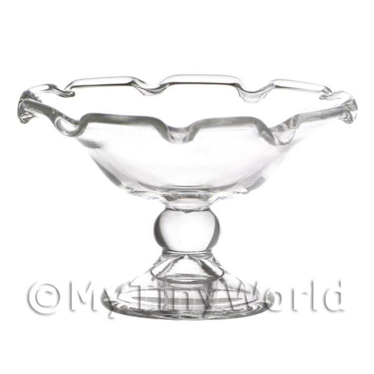 Dolls House Miniature Handmade Elevated Glass Bowl With Scalloped Edge