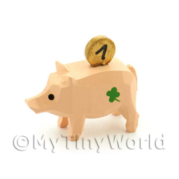 Dolls House Miniature Wood Pink Piggy Bank
