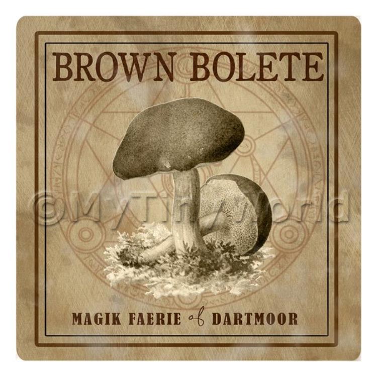 Dolls House Miniature Apothecary Brown Bolete Fungi Sepia Box Label