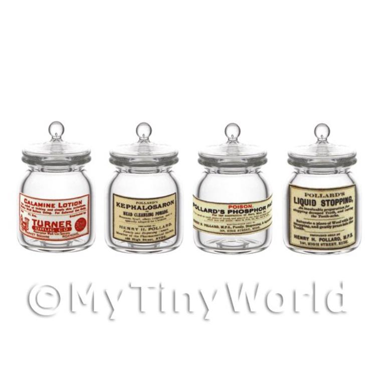 Set of 4 Miniature Glass Apothecary Storage Jar