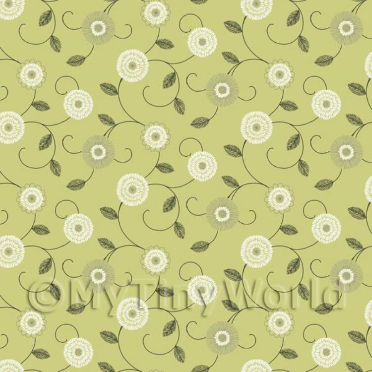 Dolls House Miniature Round White And Green Flower Wallpaper
