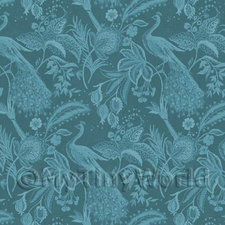 Dolls House Miniature Peacock On Teal Wallpaper