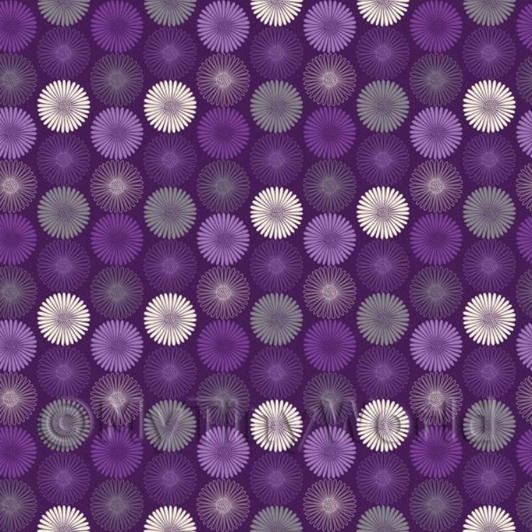 Dolls House Miniature Purple And White Daisies Wallpaper